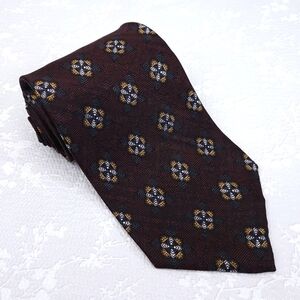 JHANE BARNES Silk Tie Brown Red Gray Black Yellow White 57" x 3.85" Japan